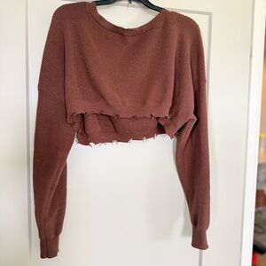 Princess Polly - Brown Cropped Sweater - Size 6 - Raw Hem Distressed